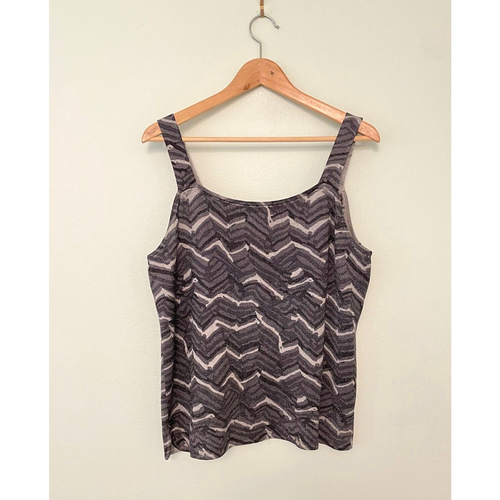 Dana Buchman Womens Tank Top Size 1X Gray Black Chevron Silk Blend Metallic Glam